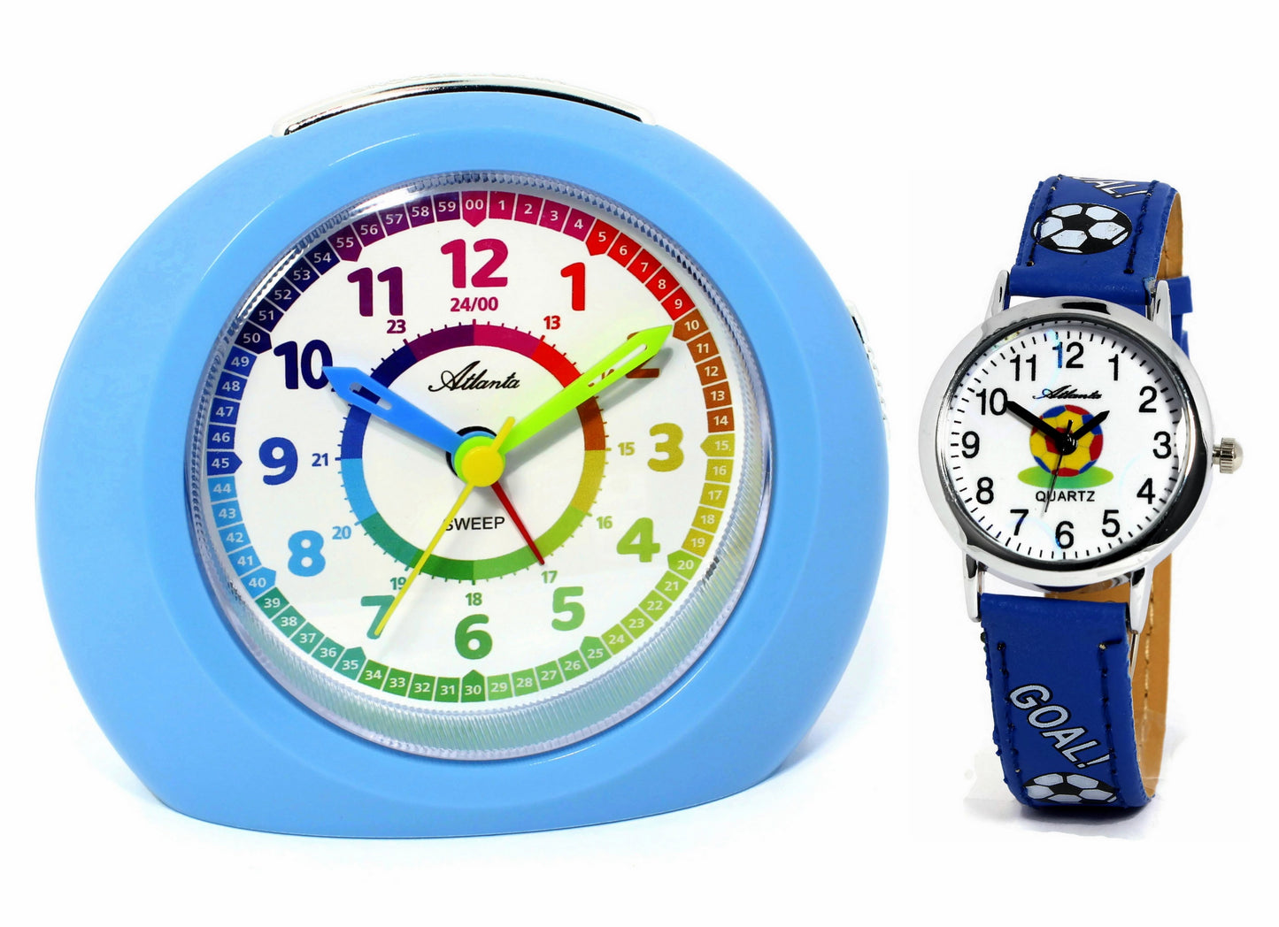 Kinderwecker ohne Ticken Blau + Armbanduhr für Jungen - Atlanta 1967/5 KAU