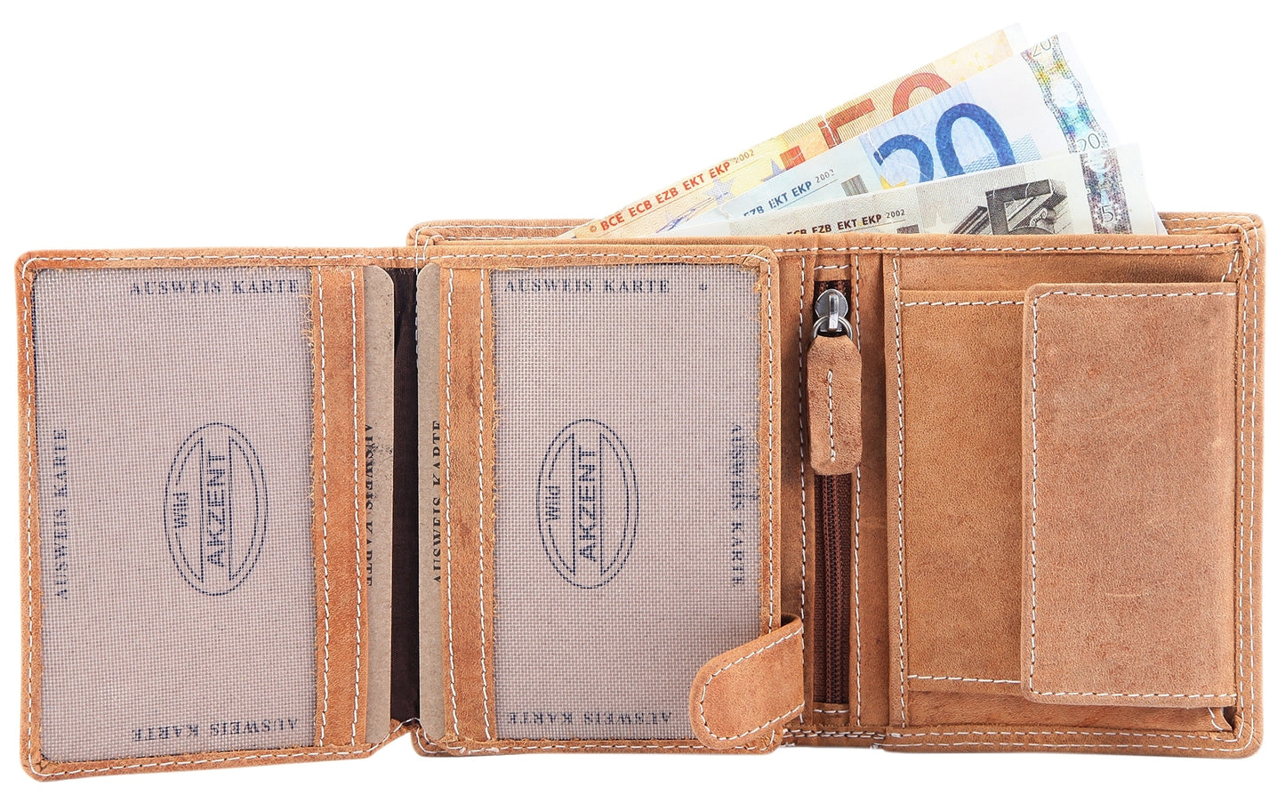 Herren Geldbörse aus Echtleder Hellbraun mit RFID-Funktion