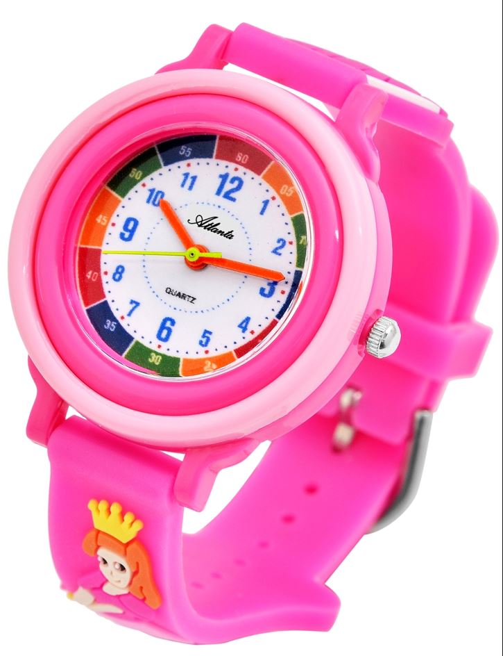 Im SET: Kinderwecker + Armbanduhr Prinzessin Rosa Mädchen - Atlanta 1953/17 KAU