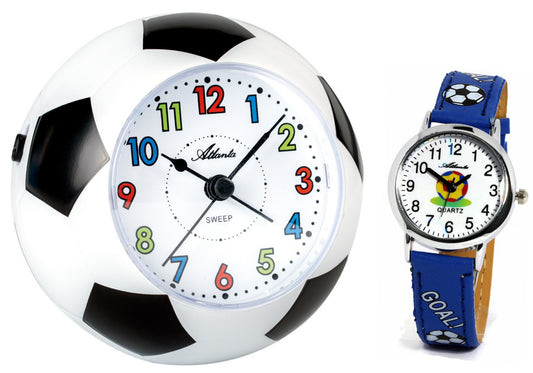Kinderwecker ohne Ticken Fußball Musik WM + Kinderarmbanduhr - Atlanta 1199 KAU - Kinderwecker - R & S Electronic GmbH