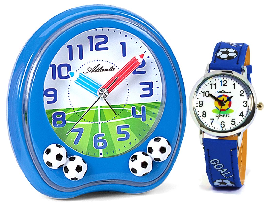 Im SET:  Kinderwecker Blau + Armbanduhr Jungen Lernwecker Analog - Atlanta 1719-5 KAU - Kinderwecker - R & S Electronic GmbH