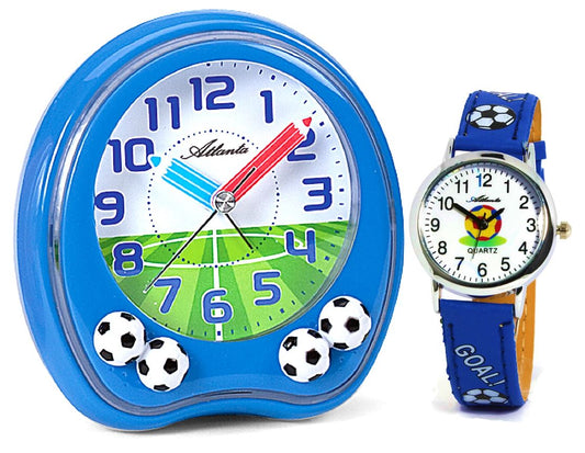 Im SET:  Kinderwecker Blau + Armbanduhr Jungen Lernwecker Analog - Atlanta 1719-5 KAU - Kinderwecker - R & S Electronic GmbH