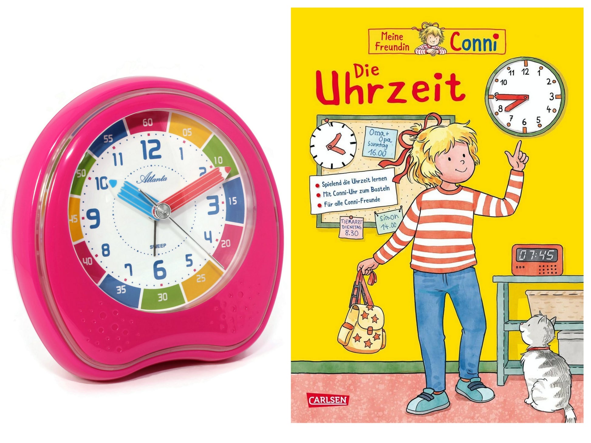 SET Kinderwecker mit Lernbuch Conni Uhrzeit lernen Rosa Mädchen - ATLANTA 1953/17 BU - Kinderwecker - R & S Electronic GmbH