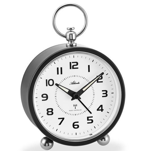 Atlanta Großer Funkwecker Retro Design Metallgehäuse Analog Licht Snooze Crescendo Zahlen - 1836/7 (Schwarz)