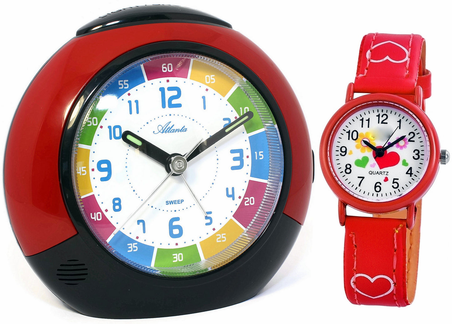 Im SET:  Kinderwecker + Armbanduhr Rot